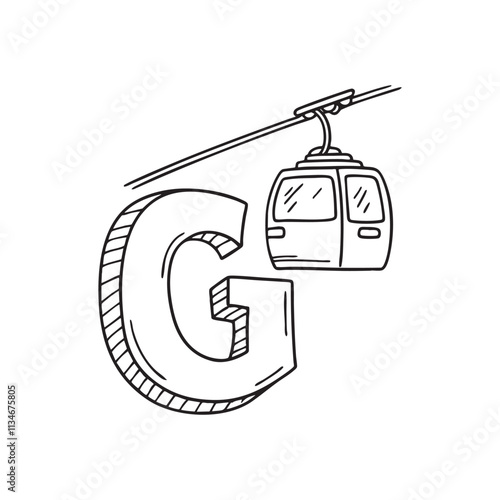 An illustration of letter G beside a gondola lift