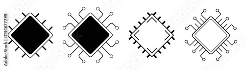 Processor line icon, microchip cpu technology board, Central processing unit. Design element flat, simple silhouette.