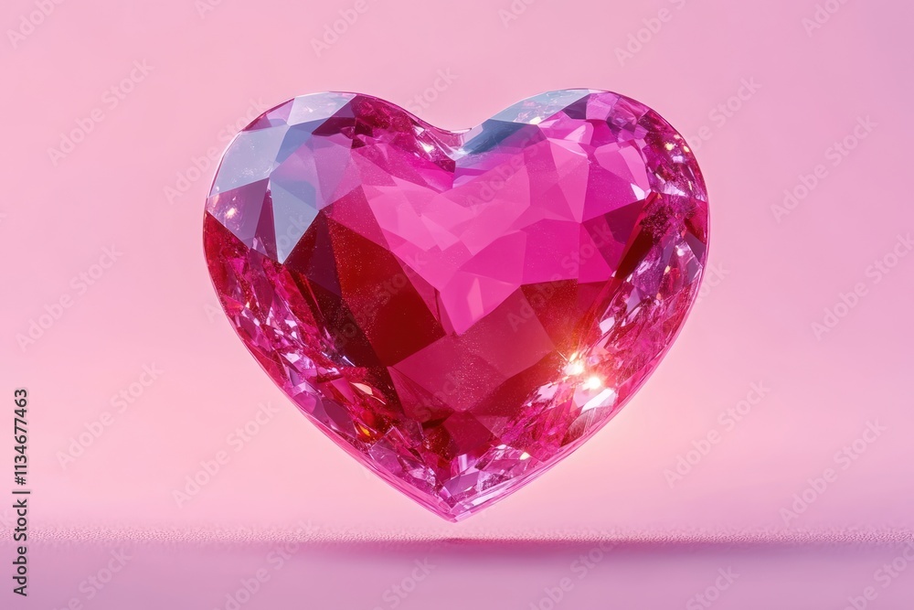 Heart Shaped Pink Gem Crystal Love Symbol Isolated on Pastel Background Heart Shaped Pink Gem Crystal Love Symbol Isolated on Pastel Background