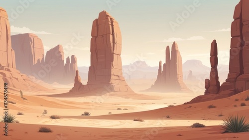 Desert Landscape with Towering Sandstone Monoliths
