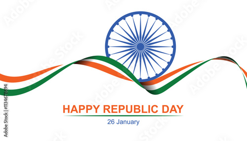 Indian republic day celebration with Indian waving Flag. 26 January republic day banner design. famous Indian sign ashoka chakra