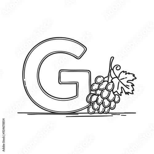An illustration of letter G beside a grape