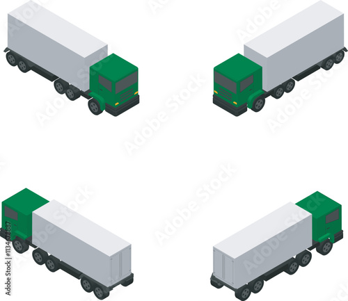 Green Truck on Isometric Vector Illustration