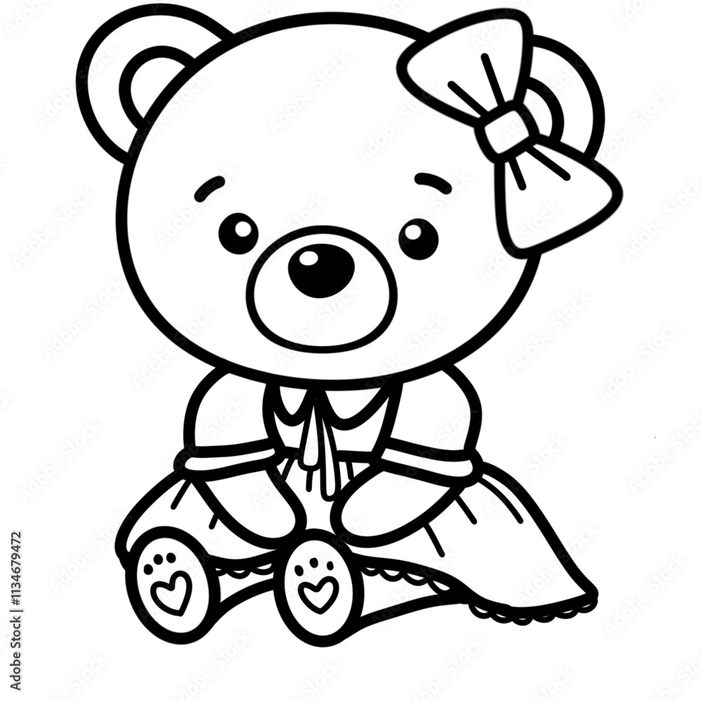 Line drawing of a cute little bear For coloring hand drawings, not AI. Line drawing of a cute little bear For coloring hand drawings, not AI.