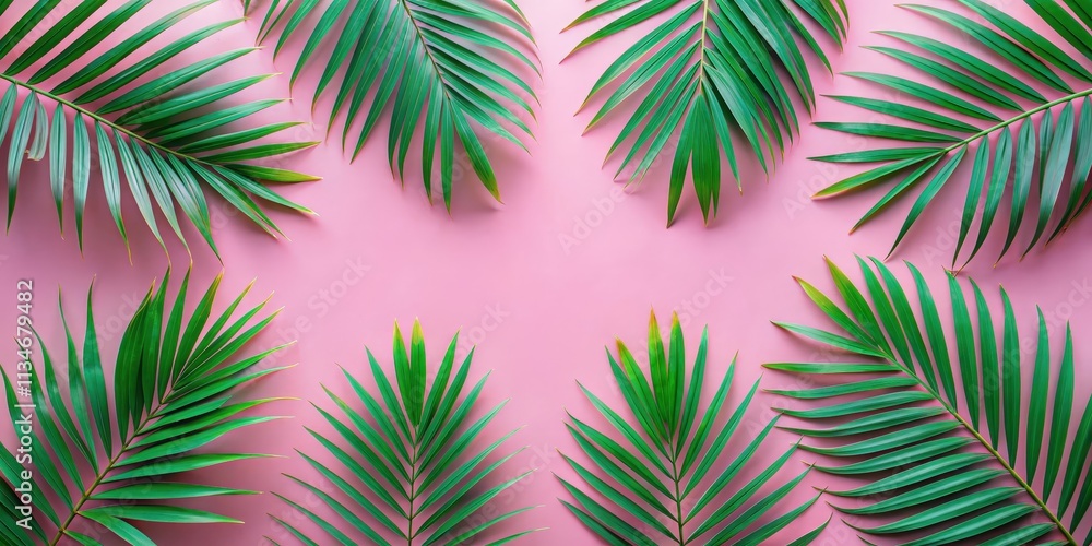 Tropical Palm Leaves on a Pink Background, a Minimalist and Vibrant Design Tropical Palm Leaves on a Pink Background, a Minimalist and Vibrant Design