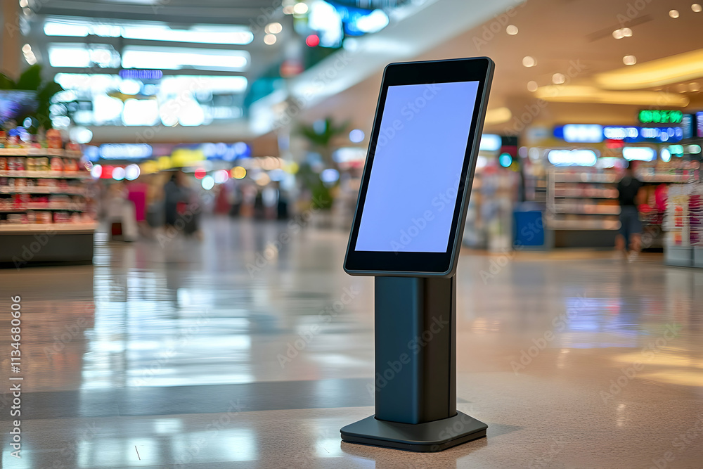 Blank digital screen kiosk in modern airport terminal. Blank digital screen kiosk in modern airport terminal.