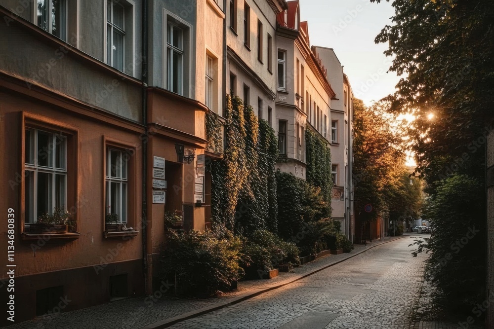Naklejka premium Explore the unexpected beauty of Berlin's streets, lined with vibrant foliage. 