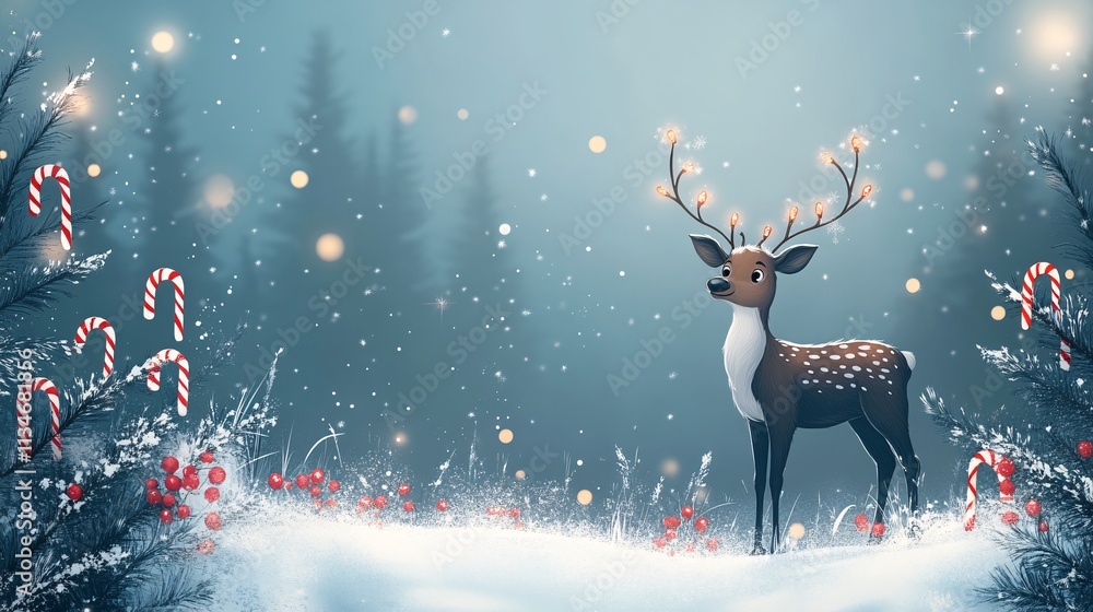 Magical Christmas Deer in Snowy Forest Magical Christmas Deer in Snowy Forest