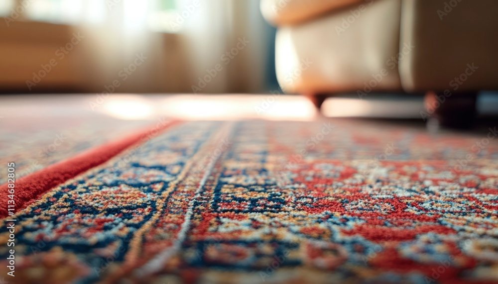 Naklejka premium Detailed Close Up Of Ornate Red And Blue Carpet