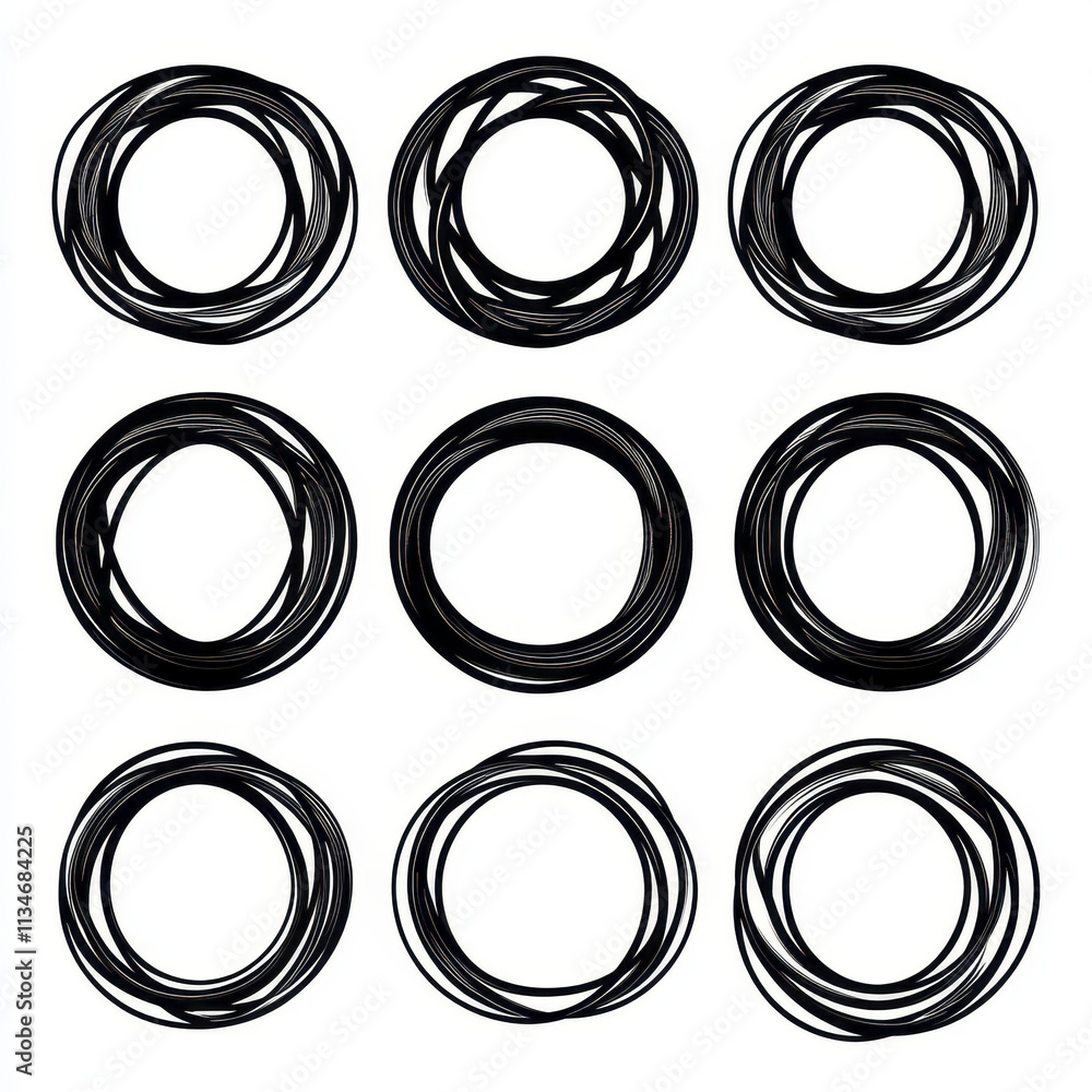 Intertwined black rings in grid pattern, showcasing design versatility Intertwined black rings in grid pattern, showcasing design versatility
