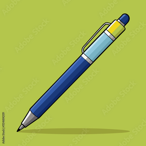 Colorful illustration of a pen on a green background with copy space