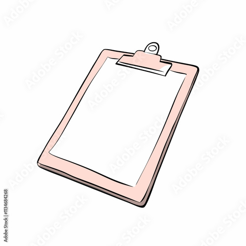 Hand-drawn blank clipboard on a white background, minimalistic design with copy space
