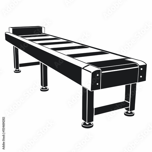 Black and white illustration of a conveyor belt on a white background, industrial design with copy space
