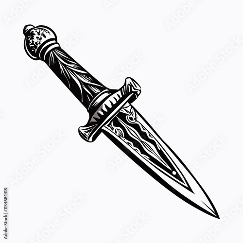 Decorative letter opener illustration in black and white
