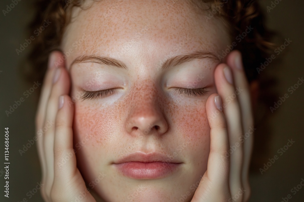 A close-up portrait of a woman with closed eyes A close-up portrait of a woman with closed eyes