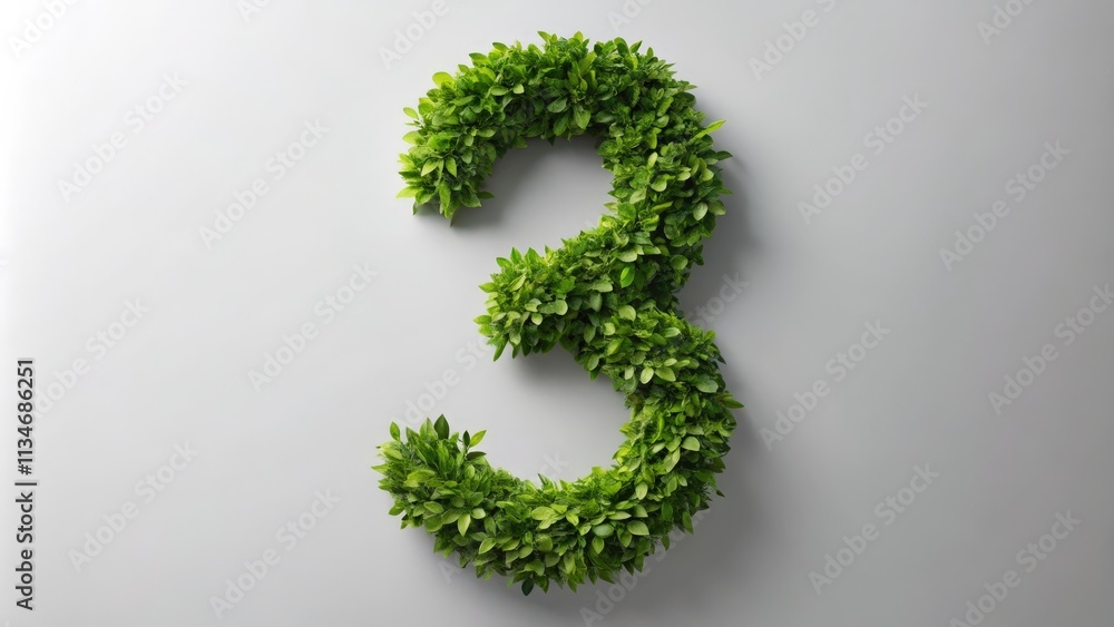 A leafy green number three on a white background, symbolizing nature's beauty and the power of growth. A leafy green number three on a white background, symbolizing nature's beauty and the power of growth.
