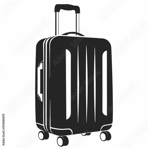 Modern wheeled suitcase ready for travel. Sleek hardshell luggage with telescopic handle shown in profile. Travel concept for tourism agencies, luggage retailers, business travel