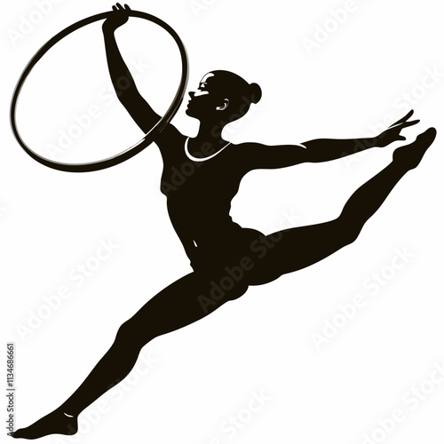 Rhythmic gymnast in action, graceful and vibrant, performing with a hoop, isolated background