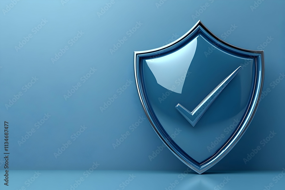Blue shield with checkmark, security concept. Blue shield with checkmark, security concept.