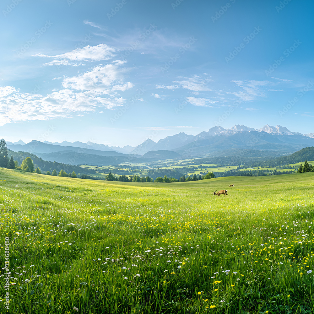Fototapeta premium Meadow serenity mountain view
