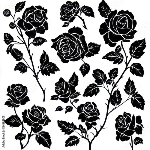 Black rose patterns with intricate details and elegant designs