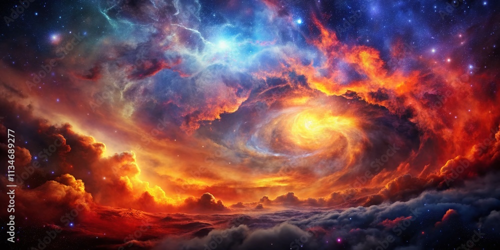 A Stunning Vibrant Cosmic Nebula with Fiery Colors and Swirling Clouds Creating a Breathtaking Space Scene Perfect for Astronomical Backgrounds and Inspirational Art A Stunning Vibrant Cosmic Nebula with Fiery Colors and Swirling Clouds Creating a Breathtaking Space Scene Perfect for Astronomical Backgrounds and Inspirational Art