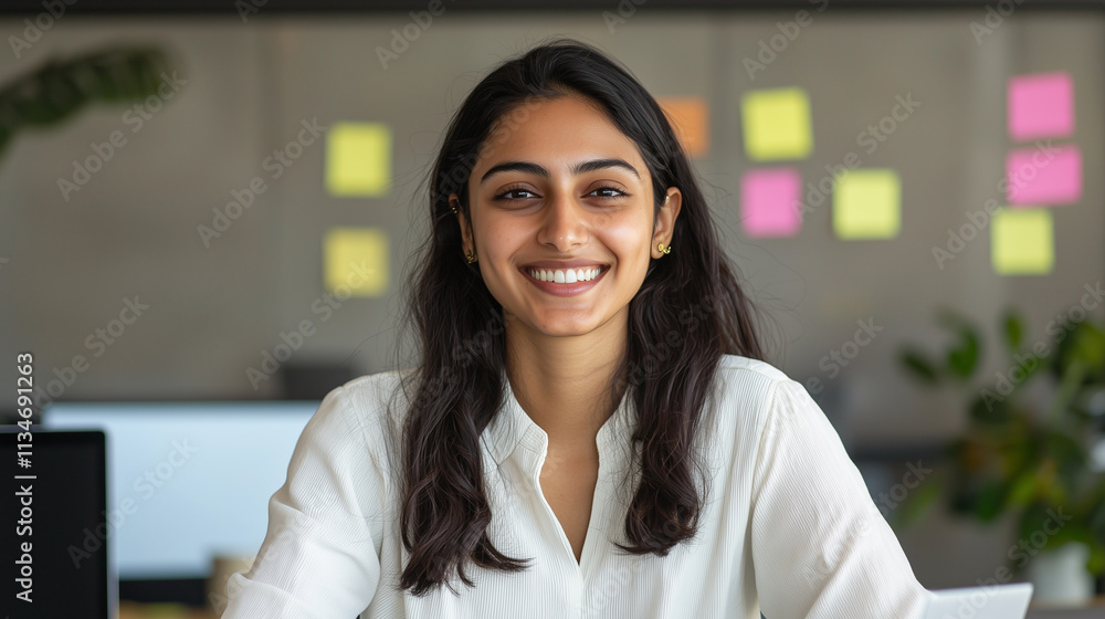 Young Indian Businesswoman in Vibrant Co Working Space Young Indian Businesswoman in Vibrant Co Working Space