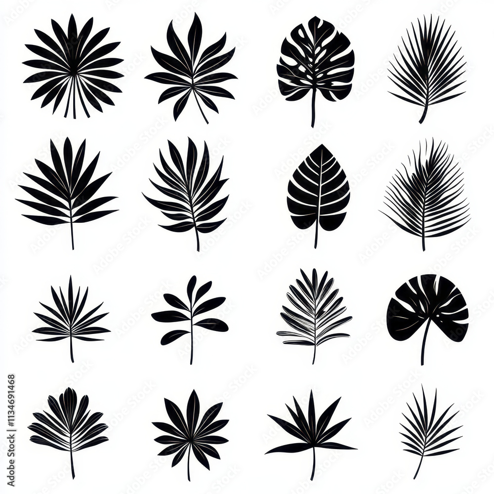 Tropical palm leaf icons in various shapes and styles for design use Tropical palm leaf icons in various shapes and styles for design use