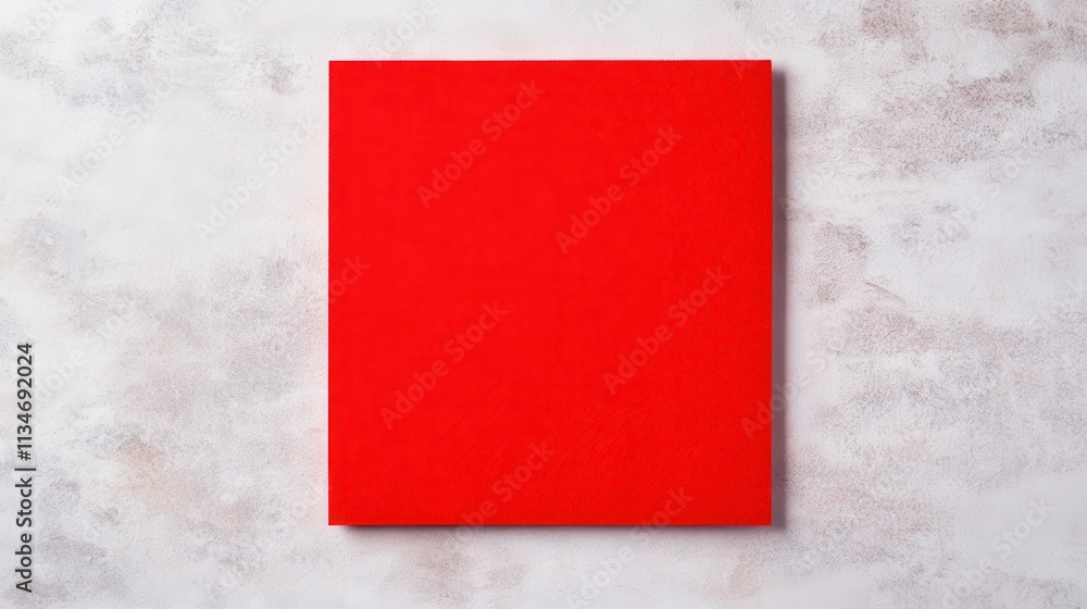 Fototapeta premium A vibrant red book rests on a textured white surface