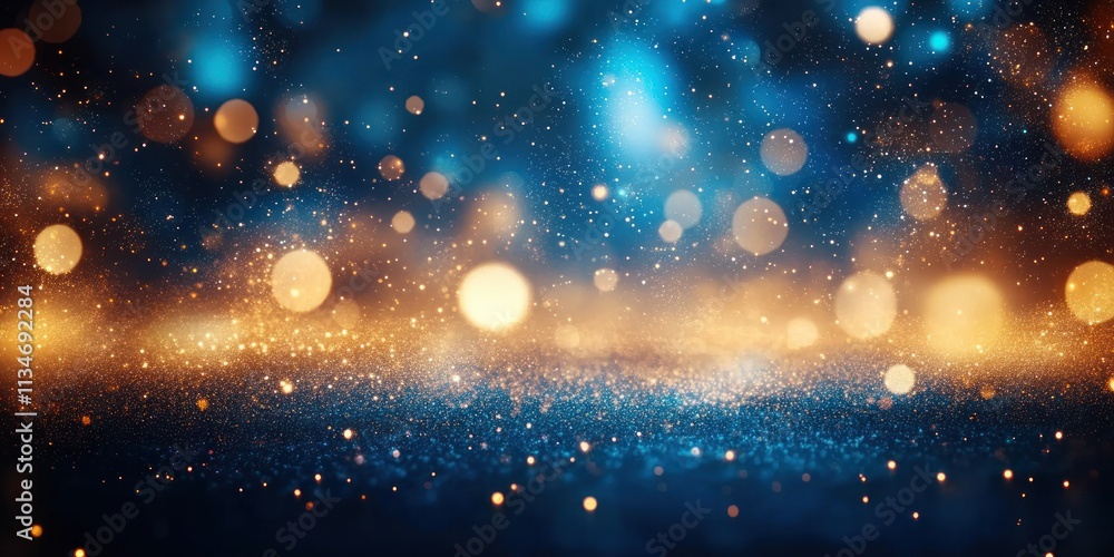 Fototapeta premium Festive abstract background for celebration with blue and gold tones fireworks and happy new year