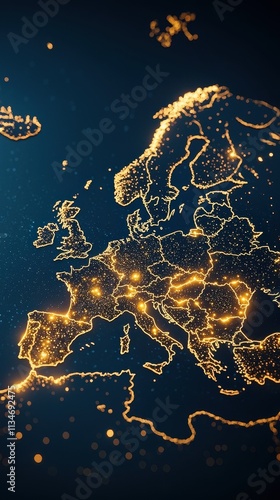 Europe Night Lights Map Global Connectivity Travel Tourism