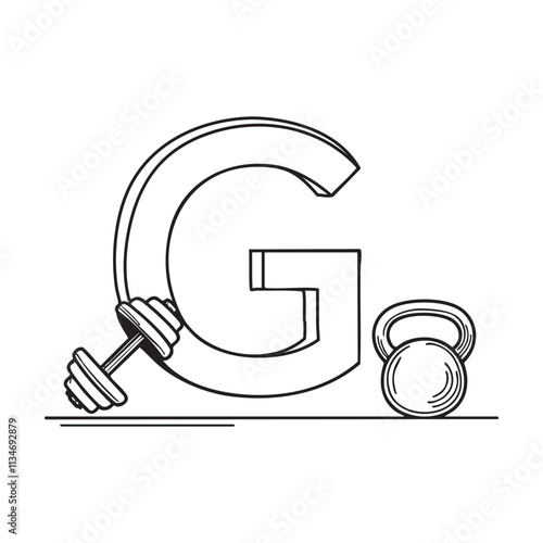 An illustration of letter G beside a gym