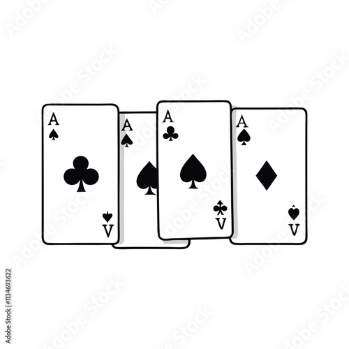 four playing cards, specifically the Ace of Spades