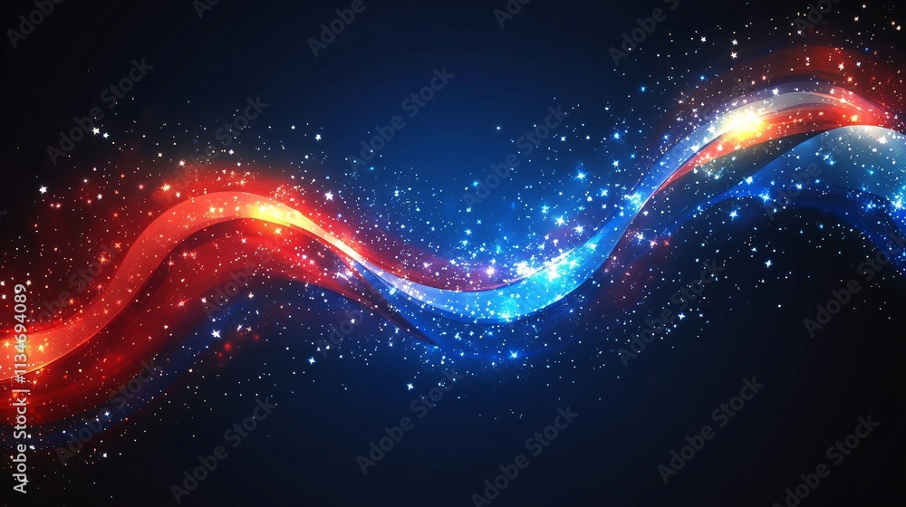 Red & Blue Glowing Waves, Sparkly Abstract Background Red & Blue Glowing Waves, Sparkly Abstract Background