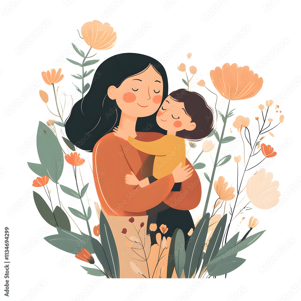 Mother and child illustration for happy mother day Mother and child illustration for happy mother day