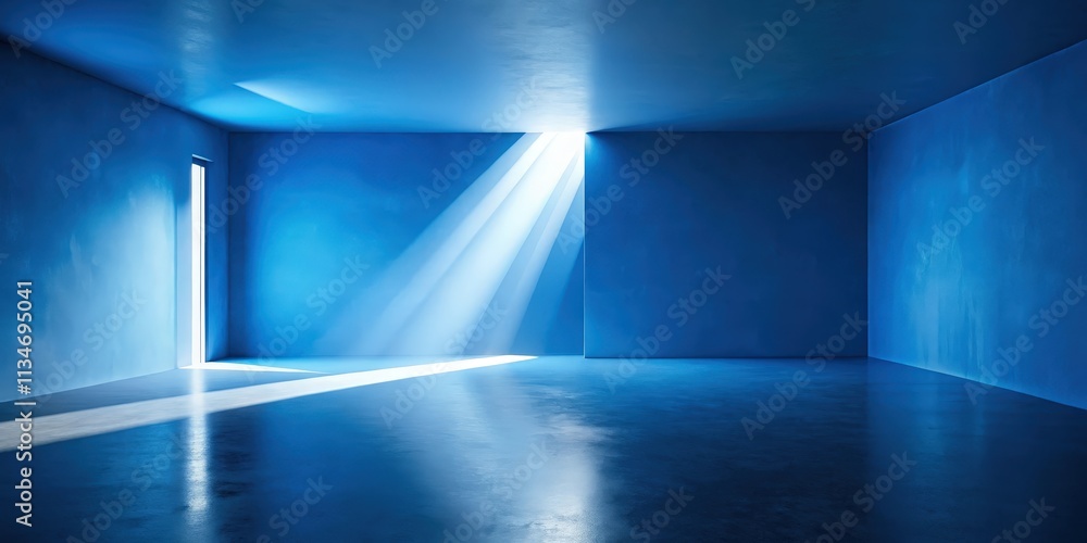 Fototapeta premium A single ray of light illuminates a blue room, creating a dramatic scene of hope and possibility