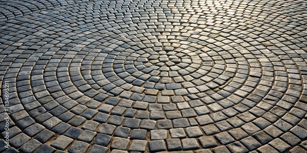 A circular pattern of interlocking stone pavers in shades of grey, arranged in a concentric design, creating a visual representation of circularity and symmetry. A circular pattern of interlocking stone pavers in shades of grey, arranged in a concentric design, creating a visual representation of circularity and symmetry.