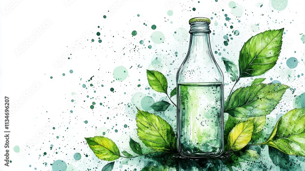 logo features vibrant green leaf and clear beverage bottle representing eco friendly beverage brand. design highlights commitment sustainability and refreshment. logo features vibrant green leaf and clear beverage bottle representing eco friendly beverage brand. design highlights commitment sustainability and refreshment.