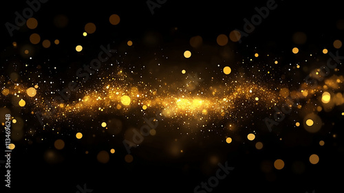 Elegant Gold and Silver Glitter Particles Scattered on a Black Background, Creating a Sophisticated and Festive Atmosphere