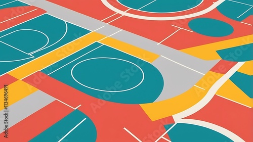Abstract Colorful Geometric Sports Court Design