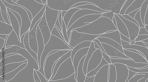 Minimalist leaf pattern with white lines on gray background