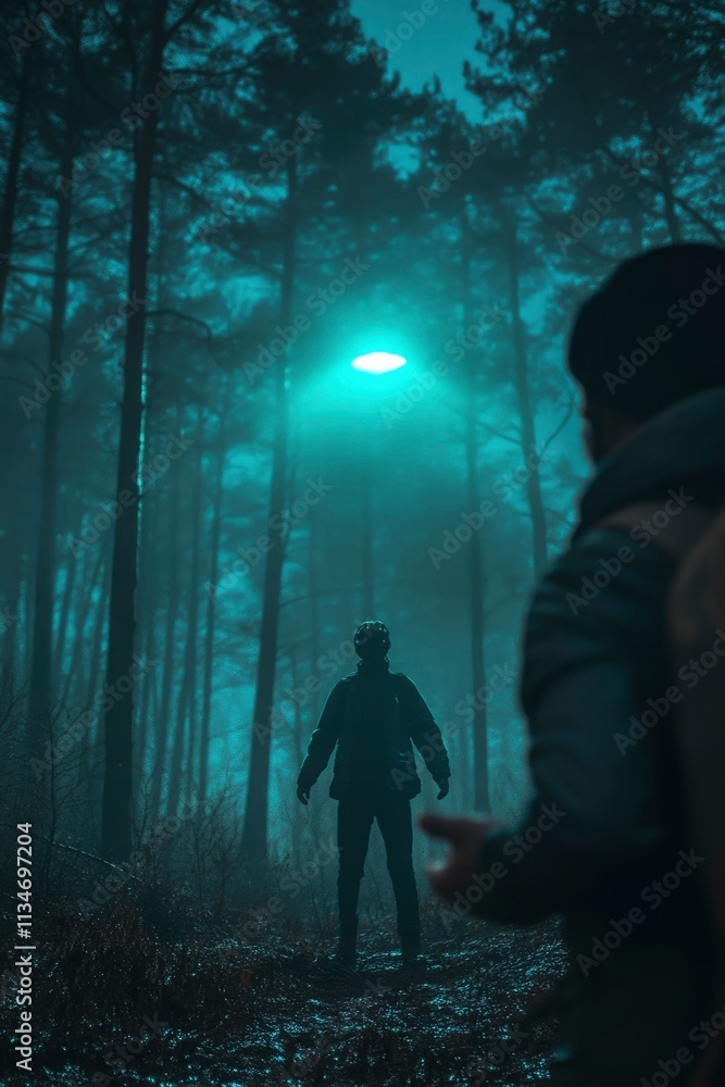 Mysterious Figure Encountered In A Foggy Forest At Night Mysterious Figure Encountered In A Foggy Forest At Night
