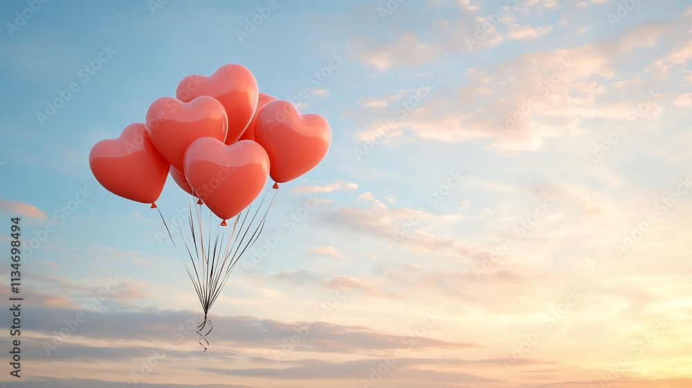 Valentine's day sky heart-shaped balloons create a serene romantic atmosphere aerial view Valentine's day sky heart-shaped balloons create a serene romantic atmosphere aerial view