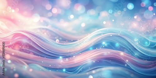 Abstract Pastel Blue and Pink Wavy Background with Shimmering Lights and Bokeh Effect