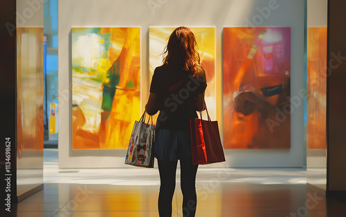 Woman portrait shopping time in shop illustration  photo