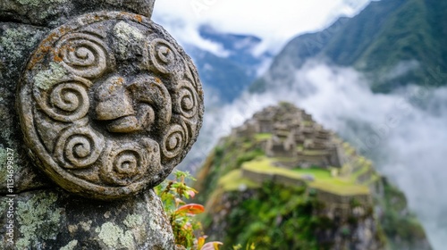 Ancient Stone Carving at Machu Picchu: A Breathtaking View