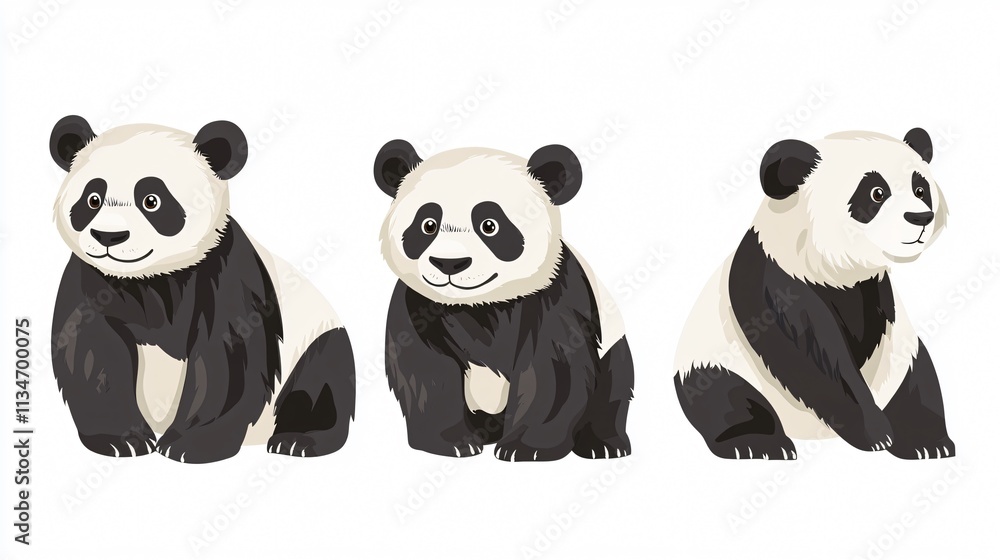 Obraz premium Adorable Cute Panda Vector Illustration Isolated on White Background
