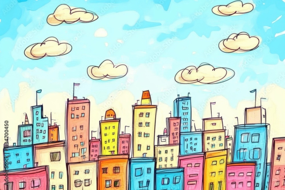 Artistic representation of urban landscapes in a hand-drawn style. Artistic representation of urban landscapes in a hand-drawn style.