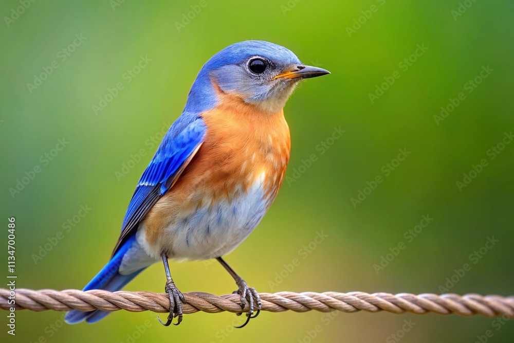 Beautiful Eastern Bluebird Sialia Sialis Perched on a Wire Against a Soft Background with Copy Space for Text or Design Elements Beautiful Eastern Bluebird Sialia Sialis Perched on a Wire Against a Soft Background with Copy Space for Text or Design Elements