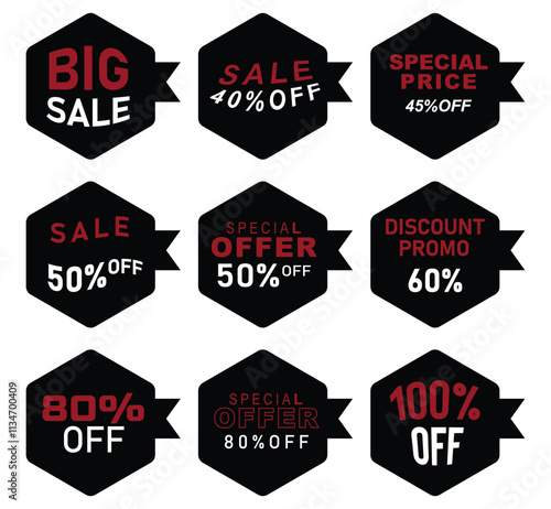 Set of sale tags and labels. Special offer, big sale, discount, best price, mega sale banner set. Vector Illustration.